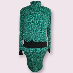 Vintage Bichon By Cynthia Howie Drop Waist Dress Green Animal print Cheetah 10